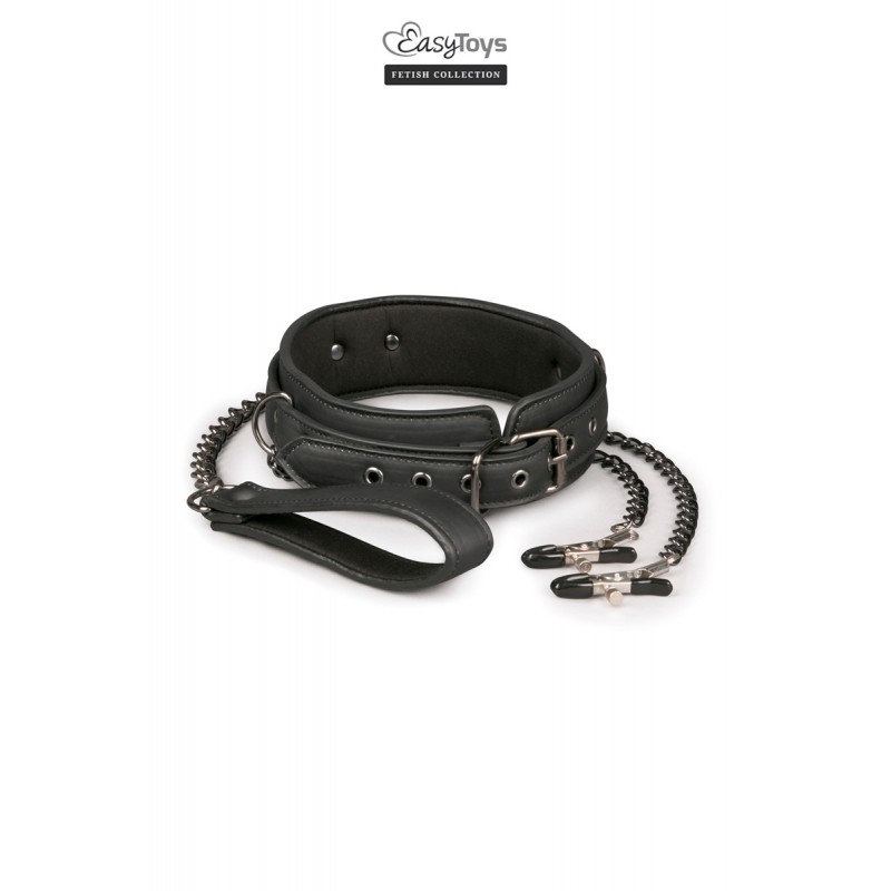 Collier cuir avec chaînes de seins - Easytoys Fetish Collection